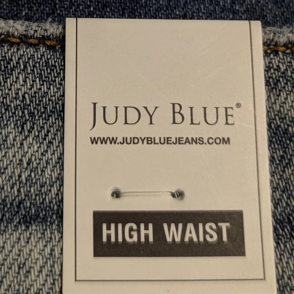 Woman's High Waist Lite Blue Distressed Denim Shorts, by Judy Blue SZ 2XL